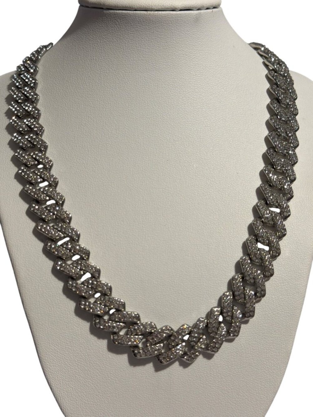 Iced Out Cuban Link Chain Necklace Secure Clasp Silver Tone  Hip Hop Chunky 18"